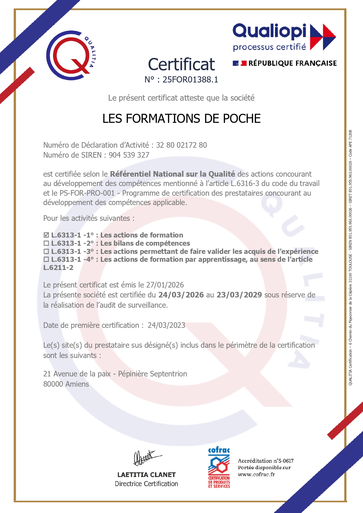 25FOR01388.1 - Certificat de conformité Qualiopi